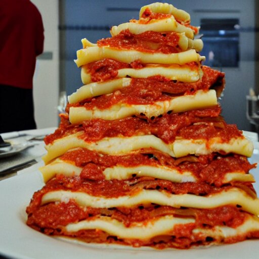 a tower of lasagna to the sky