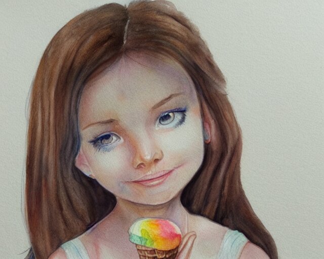 a girl with the ice cream watercolor colored pencil painting trending on artstation 