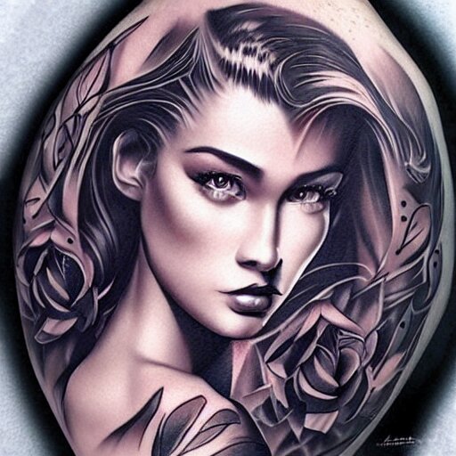 tattoo design, stencil beautiful portrait of a girl by artgerm, artgerm