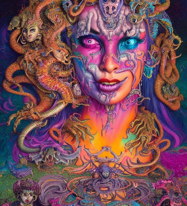 lisa frank blotter acid fantasy character portrait of kali ma, ultra realistic, wide angle, intricate details, dharma artifacts, aum, highly detailed by hr giger, peter mohrbacher, wayne barlowe, boris vallejo, hajime sorayama aaron horkey, gaston bussiere, craig mullins 