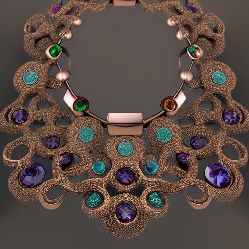 intricate! organic, nordic wedding ring, necklace, gemstones, isolated on dreamy floral background, refraction, occlusion, lower and upper levels, keyshot render, octane render, vray render 