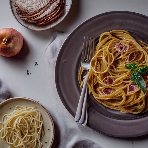 kodak portra 4 0 0, 8 k, soft light, volumetric lighting, highly detailed, a photographic still life of a plate of carbonara, typical italian food, realistic, hyper realistic - h 7 0 4 