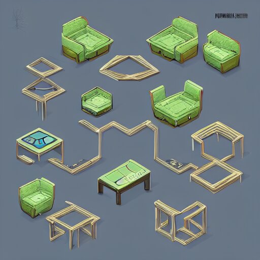 concept art 2 d game asset of furniture with an organic isometric design based on bioluminescent alien - like plants inspired by the avatar's bioluminescent alien nature. around the furniture, we can see plants that glow in the dark. all in isometric perspective and semi - realistic style item is in a black background colorful neons masterpiece 