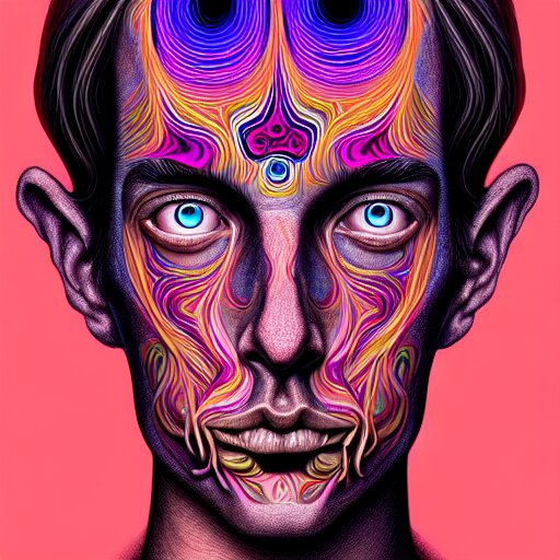 An extremely psychedelic portrait of Alex Gray, surreal, LSD, face, detailed, intricate, elegant, lithe, highly detailed, digital painting, artstation, concept art, smooth, sharp focus, illustration