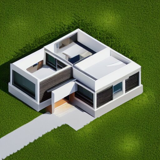 isometric render of a beautiful modern home designed for aesthetics, energy efficiency and foliage, cg render, high resolution, professional 