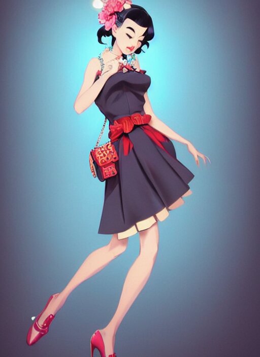 a pin up and beautiful fashion dreamlke japan girl with lv jewelry, character art, art by artgerm, wlop, loish, ilya kuvshinov, hyperdetailed, 8 k realistic, symmetrical, global illumination, radiant light, frostbite 3 engine, cryengine, dof, trending on artstation, digital art, chanel, dior, fantasy and detailed and intricate background 