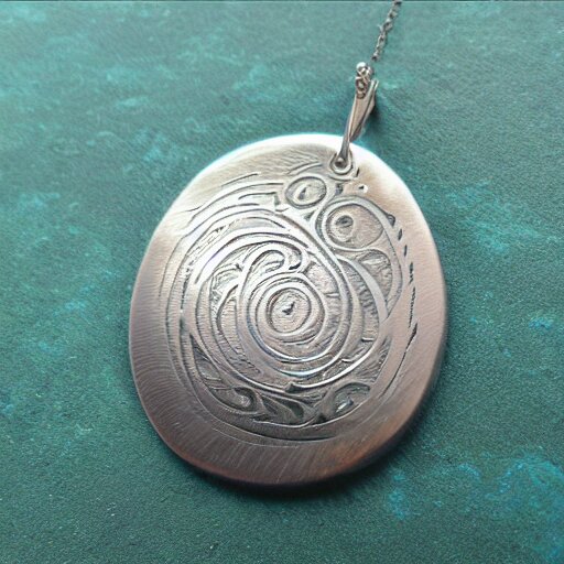 amulet of wave inlaid in silver on a young beautiful woman neck, hyper realistic, 