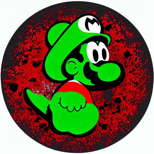 die cut sticker, yoshi wearing mario's mustache, splatter paint 