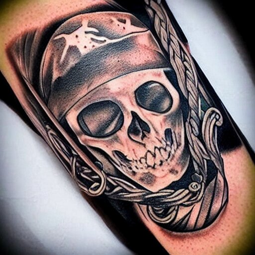 realism tattoo design of a pirate ship, by Matteo Pasqualin tattoo artist