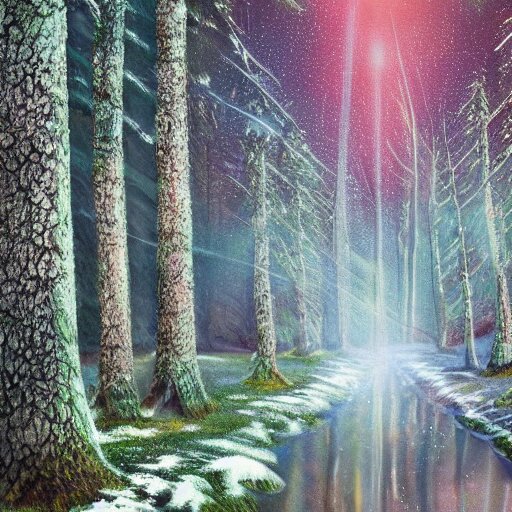 bright nordic forest, sparkling spirits, detailed wide shot, crayon, ground detailed, wet eyes reflecting into eyes reflecting into infinity, beautiful lighting