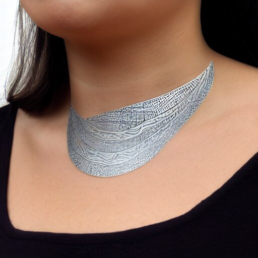 amulet of wave inlaid in silver on a young beautiful woman neck, hyper realistic, 