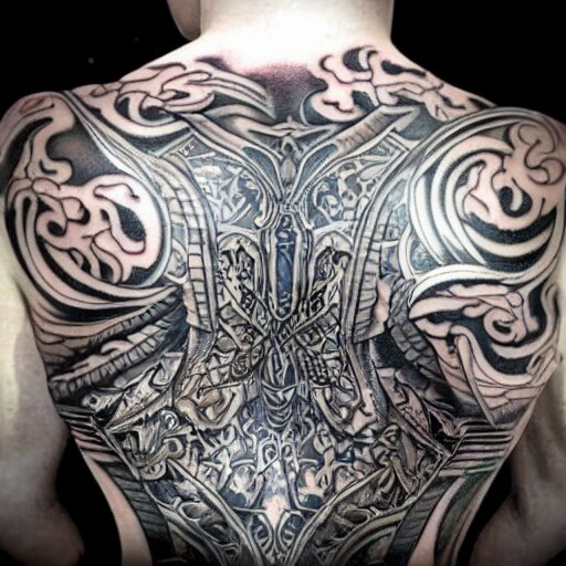 a photo off a full body tattoo in the style of neo tribal 