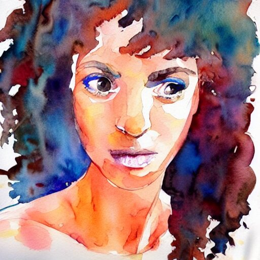 watercolor art on paper, aquarius girl portrait, highly detailed, artstation, masterpiece, award - winning 