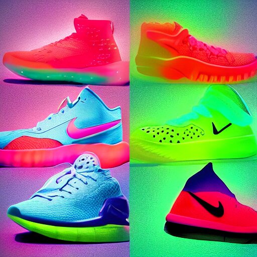 Nike sneakers in a glass with neon colors, high resolution, 8k