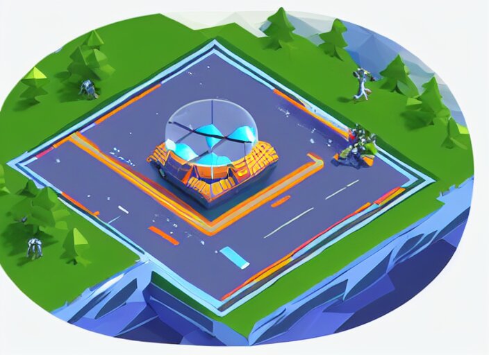 aliens visiting kamchatka isometric aerial lowpoly 