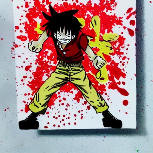 die cut sticker, luffy is joyboy, splatter paint on paper 