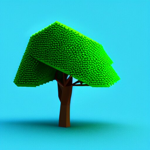 a 3d low poly object of just a small green tree on the blue background