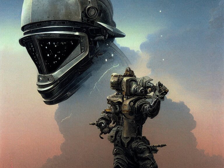  a detailed portrait painting of a bounty hunter in combat armour and visor. Smoke. cinematic sci-fi poster. Cloth and metal. Flight suit, accurate anatomy portrait symmetrical and science fiction theme with lightning, aurora lighting clouds and stars. Futurism by beksinski carl spitzweg moebius and tuomas korpi. baroque elements. baroque element. intricate artwork by caravaggio. Oil painting. Trending on artstation. 8k