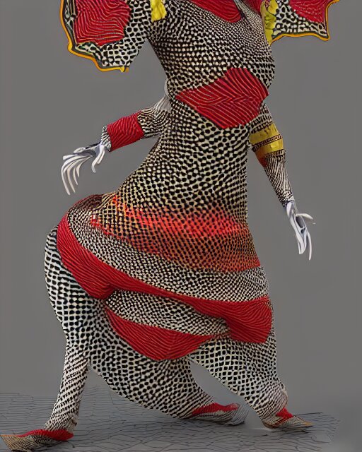 marvelous designer 3d render Assamese bihu mekhela sador pattern gamosa style fashion costume design, D&D futuristic retrofuturistic-sci-fi dynamic, modern stylish glamour body hugging cosplay, highly inventive pattern cutting, cgsociety, unreal engine 8k