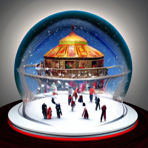 whirling dervishes inside a snow globe on a table, digital art, artstation, highly detailed 