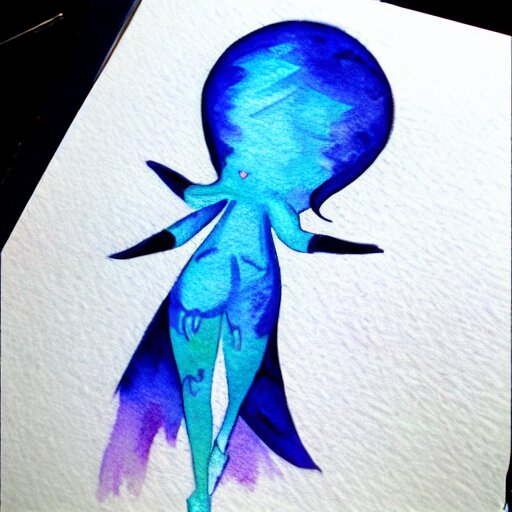 tattoo design of a cute blue will of the wisp character. watercolor 