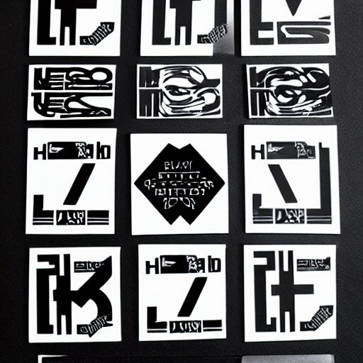 black on white graphic design stickers in style of david rudnick, eric hu, y 2 k, 