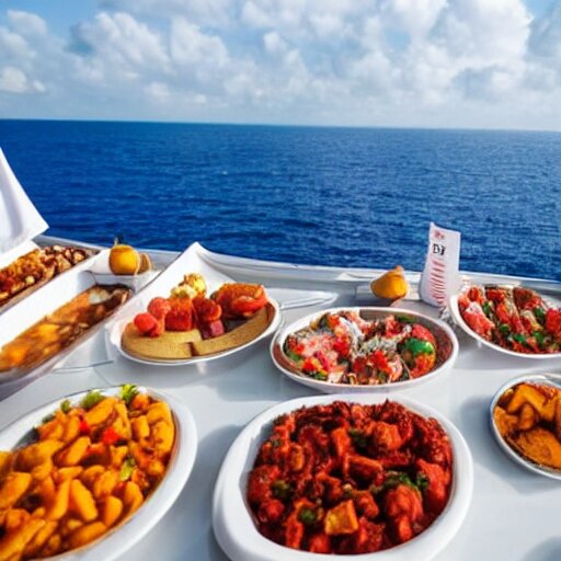 satan filling plates of food from the buffet on a cruise liner 