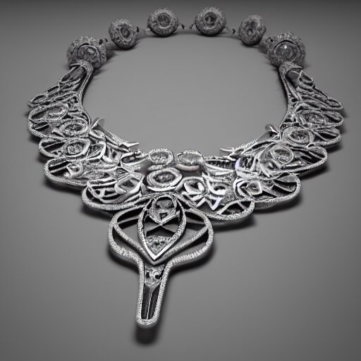 intricate!! organic, nordic wedding ring and necklace, silver gemstones and diamond, isolated on a dreamy floral background, refraction, occlusion, lower and upper levels, keyshot render, octane render, vray render 