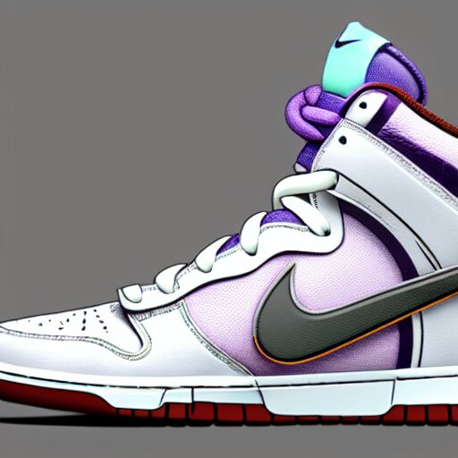 nike dunks in the theme of frieza, accurate colors, concept art, sleek ferrari details 