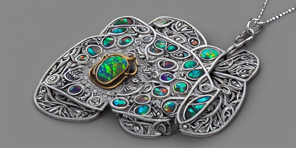 jewelry engraved in scarab, beetle, opal diamond, art noveau, art deco, 8k , artstation, render, elegant, album art