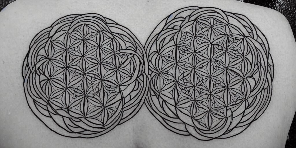 sacred geometry tattoo design, flower of life, sri yantra, dotwork, design, tattoo, 8 k 