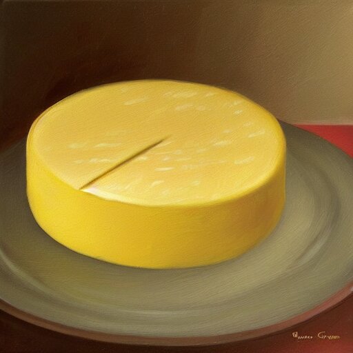 beautiful oil painting of gouda cheese 