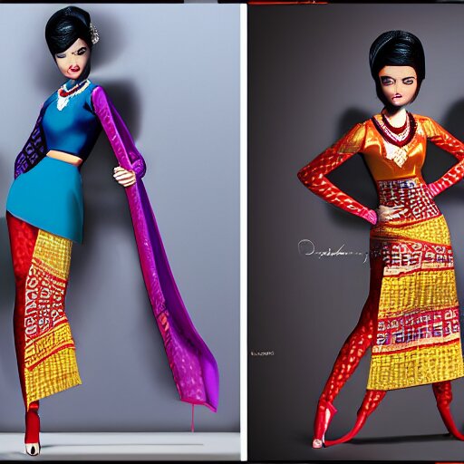 a beautiful cute girl wearing modern stylish costume in the style of Assamese bihu mekhela sador gamosa design, professional high quality commercial fashion designing, 3d ink art by pixar and Peter kemp, anatomy, only two hands, slim female figure ramp walk showcase, elegant glamourous cosplay, exotic, ornamental, intricate, sensual pose, medium shot, mid-shot, highly detailed, trending on Artstation, featured on pixiv, artgerm, sharp focus, cinematic lighting