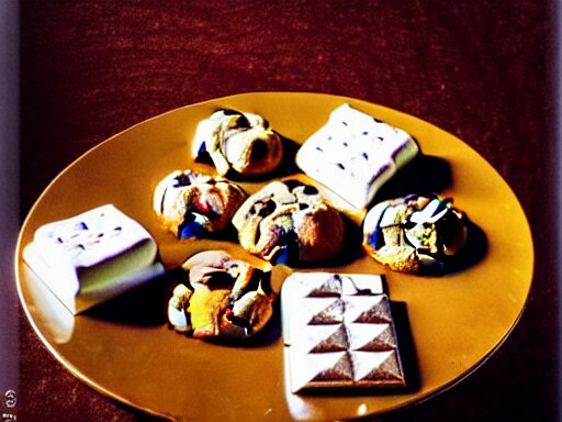 opulent banquet of plates of freshly baked chocolate chip cookies, jelly beans, chocolate sauce, marshmallows, highly detailed, food photography, art by rembrandt 