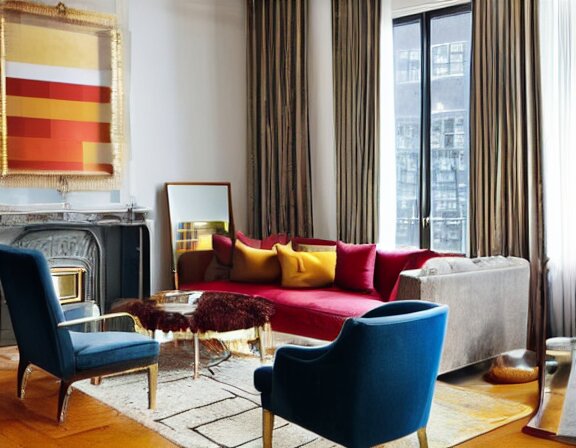 apartment designed by nate berkus, rich royal colors 