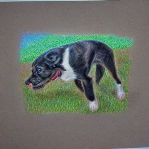  Colored pencil art on paper, Dog playing in park, highly detailed, artstation, MasterPiece, Award-Winning, Caran d'Ache Luminance