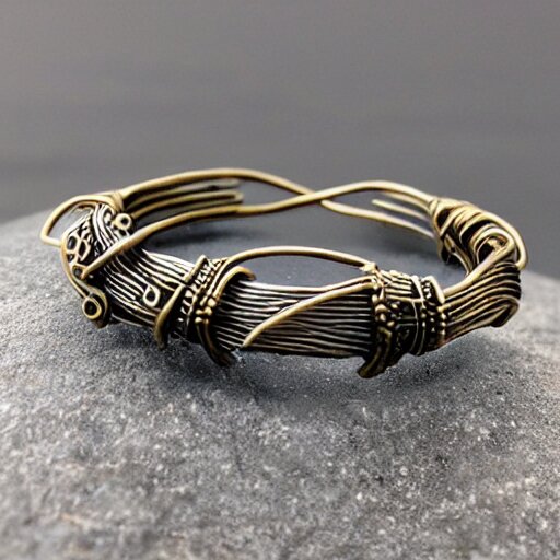 poseidon cultists bangle, bronze wire, intricate poseidon style, ancient mediterranean jewelry, fine craftsmanship