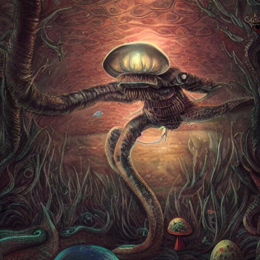 sleep paralysis while on mushrooms, mushroomcore, naturecore, high quality art, digital art, extreme detail, masterpiece 