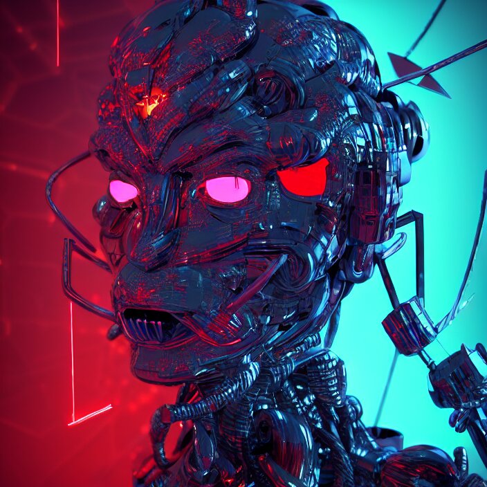 cyber punk, oni mask, 3 d render beeple, portrait, japanese neon red kanji, male anime character, unreal engine render, intricate abstract, sparking hornwort, broken robot, intricate artwork, beeple, octane render, epcot, shadows of colossus, glitch art, glitchcore, organic, forest druid, hellscape, futurescape, trending on artstation, greg rutkowski very coherent symmetrical artwork. cinematic, key art, hyper realism, high detail, octane render, 8 k, iridescent accents, albedo from overlord, the library of gems, intricate abstract. intricate artwork, by tooth wu, wlop, beeple, dan mumford. concept art, octane render, trending on artstation, greg rutkowski very coherent symmetrical artwork. cinematic, key art, hyper realism, high detail, octane render, 8 k, iridescent accents 