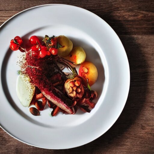 a nice big plate that is almost empty, culinary art photography 