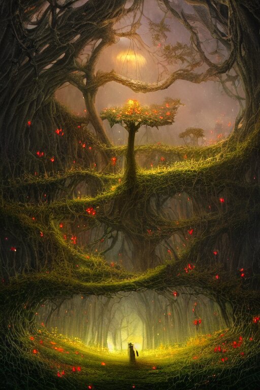 a beautiful digital landscape painting of a detailed gothic fantasy fireflies and roots, dark mushroom, flowers by benoit b. mandelbrot, steven belledin, martin johnson heade, lee madgwick, caspar david friedrich, and david rios ferreira. 8 k resolution trending on artstation concept art digital illustration 