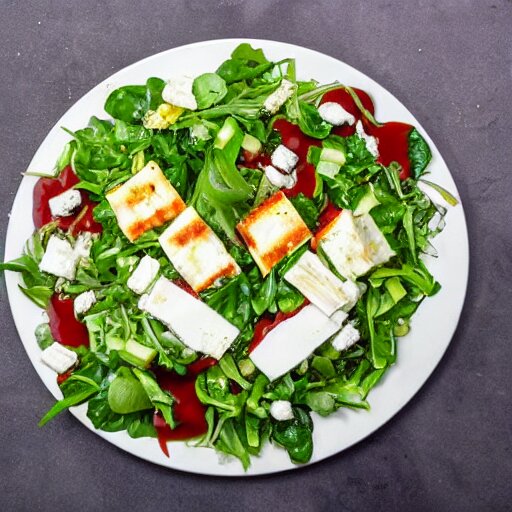 a giant salad that is the size of a building, with mozzarella and a lot of sauce, award winning photography, culinary art photography 