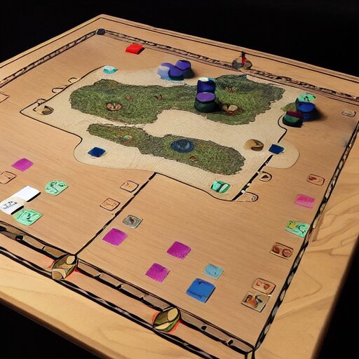 board for a board game including two large islands, two medium sized islands, and one small island 