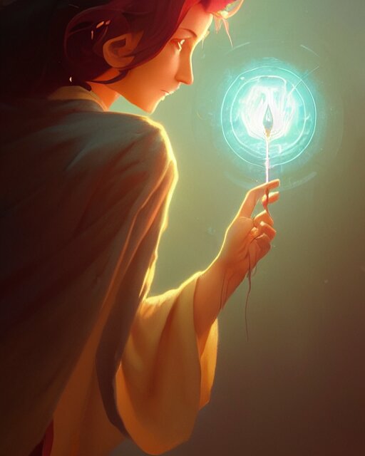 highly detailed vfx portrait of an old mage casting a light spell, unreal engine, greg rutkowski, loish, rhads, beeple, makoto shinkai and lois van baarle, ilya kuvshinov, rossdraws, tom bagshaw, alphonse mucha, global illumination, detailed and intricate environment 