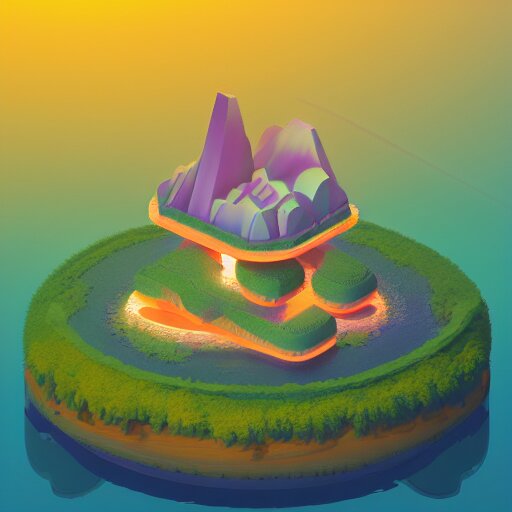 isometric floating island on neon background, isometric invironment, 3d art, isometric art, high detail, artstation, concept art, behance, ray tracing, smooth, sharp focus, ethereal lighting