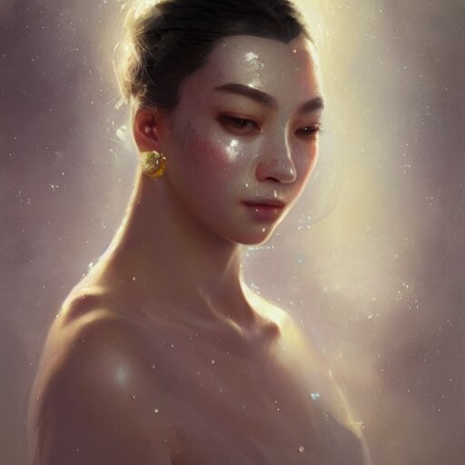 a beautiful portrait of a pearl goddess with glittering skin by greg rutkowski and raymond swanland, trending on artstation, ultra realistic digital art 