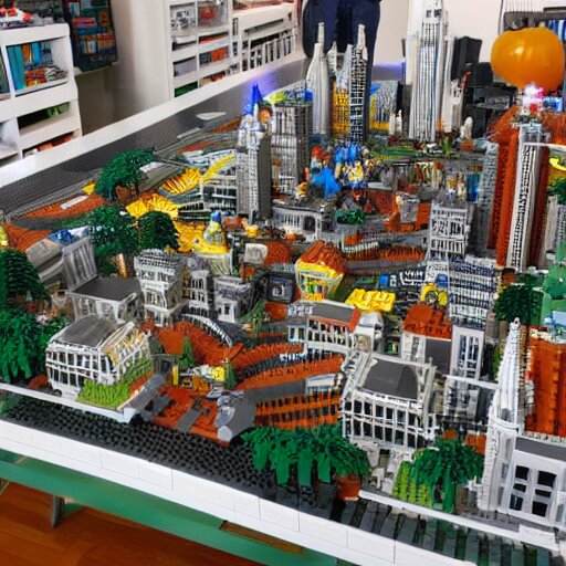 large city lego set built entirely out of legos, very intricate and detailed, photorealistic 