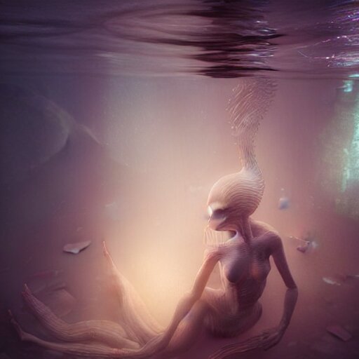 ultra realistic horror photo of a dimly lit translucent female alien creature underwater, very intricate details, focus, full frame image, curvy, model pose, artwork by anna dittmann and greg rutkowski, award winning 