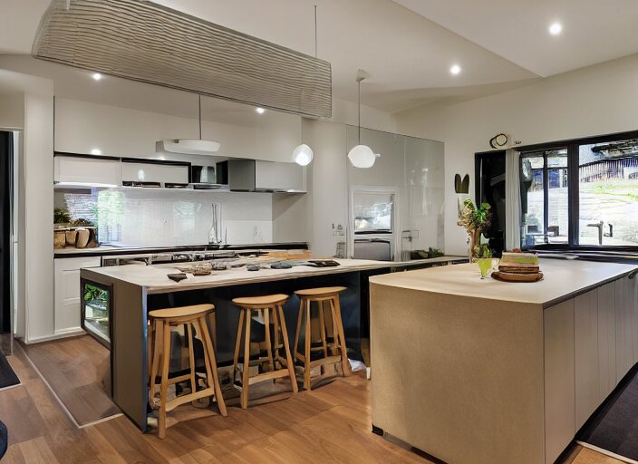 luxurious cannabis kitchen in australian suburban everyday life, charming and tranquil 