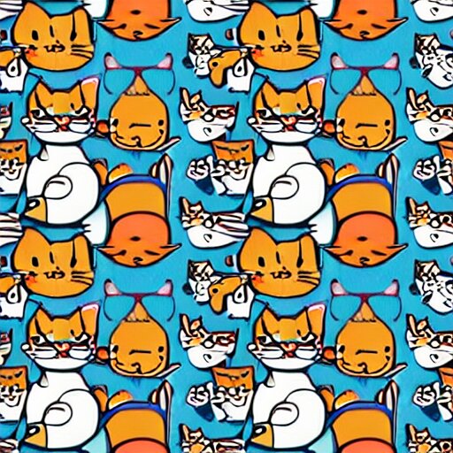 pattern made of several repeating cats wearing sunglasses. cartoon. colorful. cute. 